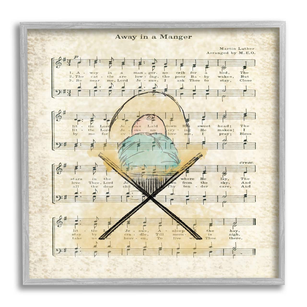 Stupell Industries Baby Jesus Cradle Away In Manger Musical Script Framed Wall Art